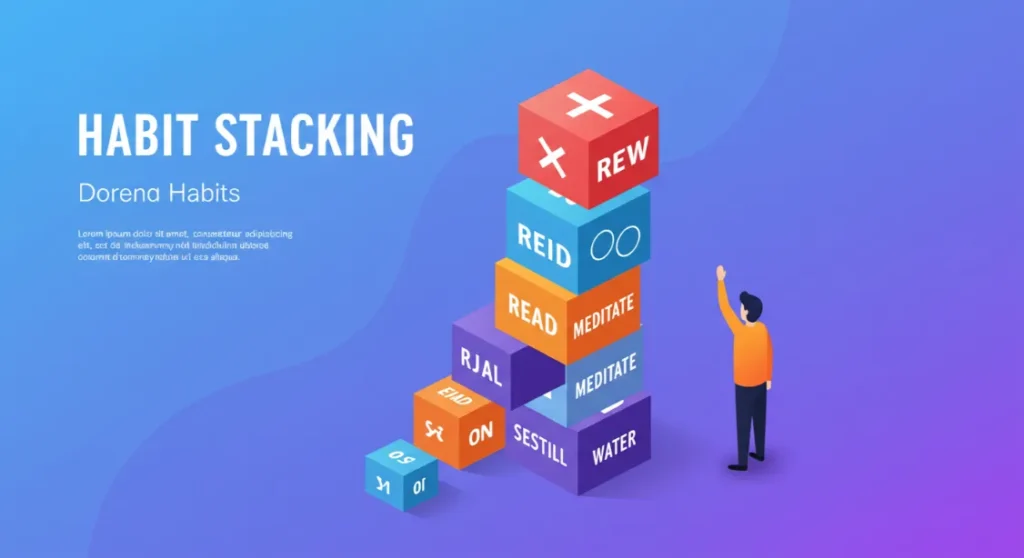 Habit Stacking concept: Stacked cubes illustrating how to build habits.