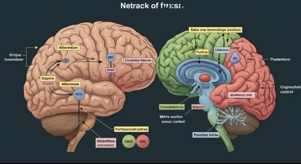 Brain diagram illustrating the "Netrack of focus" pathways.