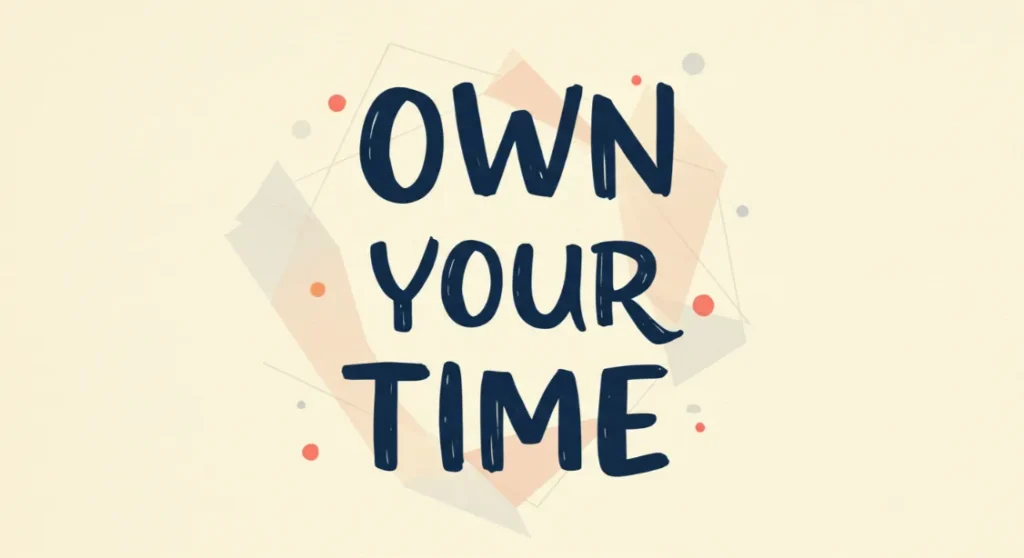 "Own Your Time" text graphic. Time management and productivity concept.