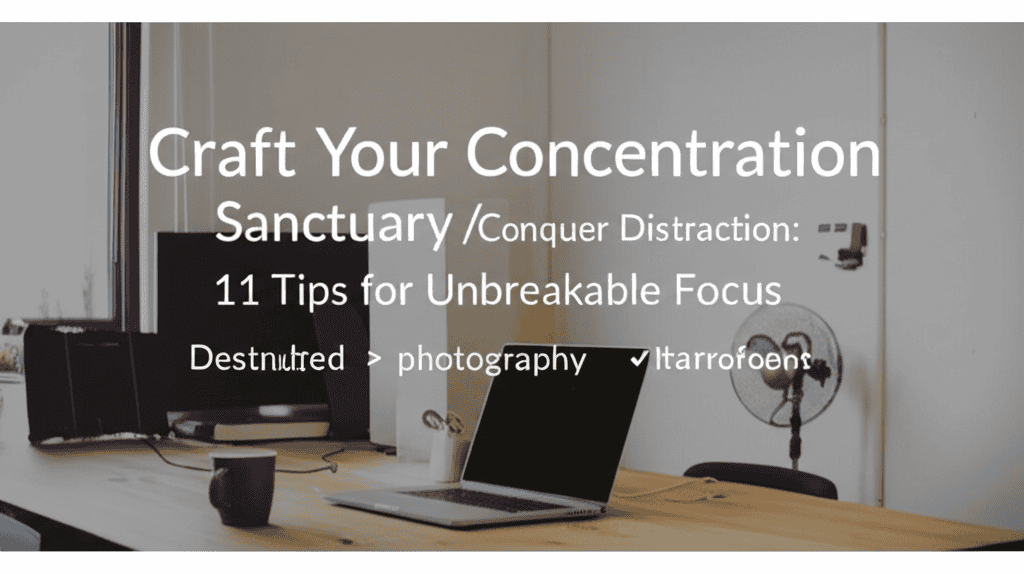 Premium realistic photo showing 1 Craft Your Concentration Sanctuary relating to Conquer Distraction 11 Tips for Unbreakable Focus detailed photogr...