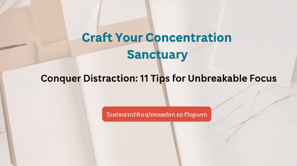 Premium realistic photo showing 1 Craft Your Concentration Sanctuary relating to Conquer Distraction 11 Tips for Unbreakable Focus detailed photogr...