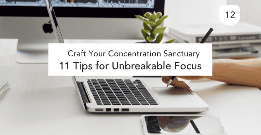 Premium realistic photo showing 1 Craft Your Concentration Sanctuary relating to Conquer Distraction 11 Tips for Unbreakable Focus detailed photogr...